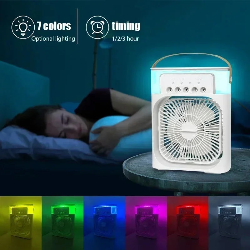 Ventilador portátil ar condicionadores usb/  ventilador elétrico led night light água névoa diversão 3 em 1 refrigerador de ar umidificador para casa